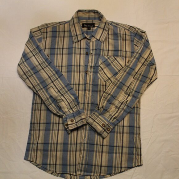 Old Skool Baby Blue/cream Checkered Long Sleeve Button Up Shirt - Picture 1 of 3
